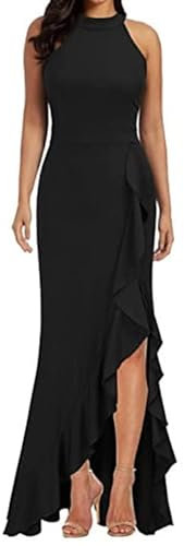AMhomely Formal Dresses for Women UK Party Occasion Gowns Women Autumn Causal Solid Color Round Neck Sleeveless Dress Evening Dress Ladies Elegant Wedding Cocktail Dresses 01 Black