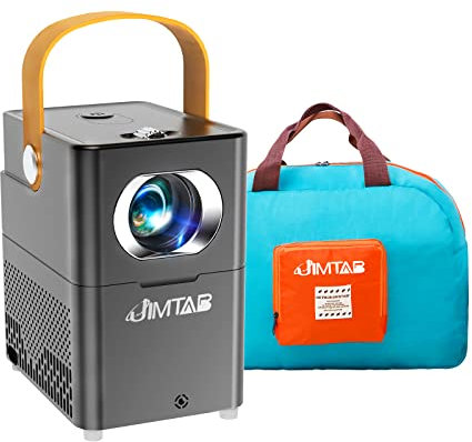 Portable WiFi Bluetooth Projector, JIMTAB V1 Outdoor Projector Full HD 1080P Supported, Mini Movie Projector with Foldable Carry Bag Dual Speakers Surround Sound (with Blue Foldable Bag)