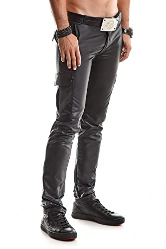 Regnes Fetish Planet Lange Herren Wetlook Hose schwarz matt mit Reißverschluss und Taschen Männer Cargohose Pants S