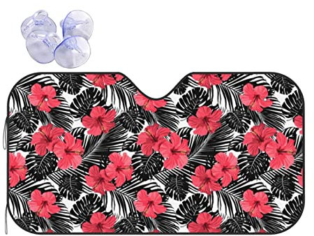 Parasol de hibisco rojo plegable para parabrisas de coche, parasol para ventana delantera, mantiene el vehículo fresco