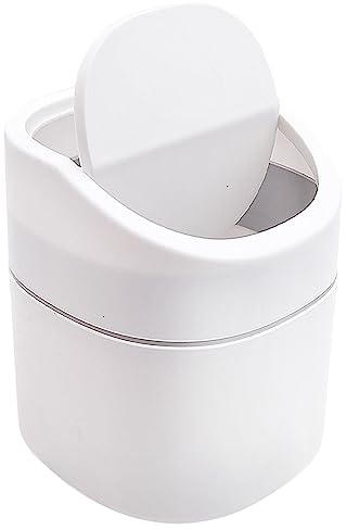 JLNGTHONG Mini Mülleimer, Weiß Tischmülleimer mit Deckel, Papierkorb, Tischabfalleimer für Wohnzimmer, Küche, Schlafzimmer, Bad und Büro (2L)