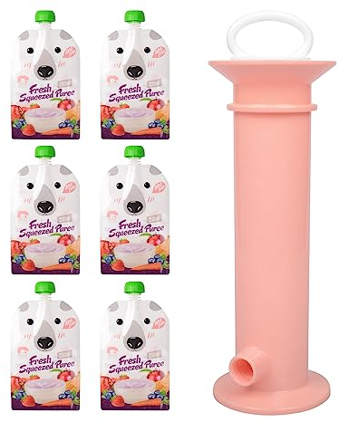Gegong 7pcs juego de bolsa de comida para bebés, fabricantes de bolsas de color puro reutilizable, 6 bolsas para niños frutas frutas de puré de puré para niños (Pink-reusable)
