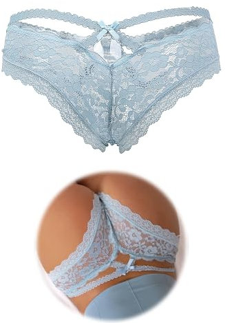 ohmydear String Femme Sexy Chic Hot Tanga Culotte Slip Croisées Creux Out Entrejambe en Coton Dentelle M-L Transparent Panties Strings et Tangas sous-Vêtements