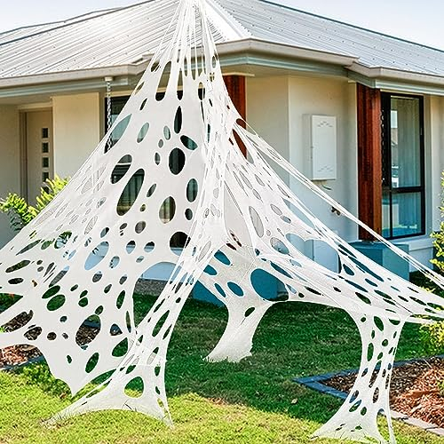 Halloween Spinnennetz, Riesige Spinnweben Für Outdoor Innen Horror Dekoration, Halloween Super Elastisches Spinnennetz, Einziehbar Rindernetz Für Halloween Party Spukhaus Garten Deko (200x410 Cm)
