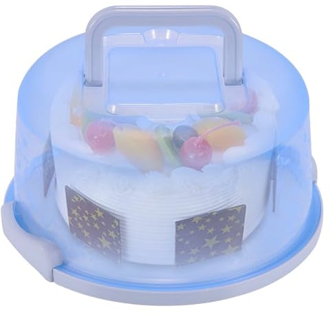 FUOBECIE Cake Carrier with Lid and Collapsible Handle, Cake Box Round Cake Stand Portable Cake Cover Cake Keeper with Cover for 10 inch/25cm Cake, Pies, Cookies, Nuts, Muffins and Fruit