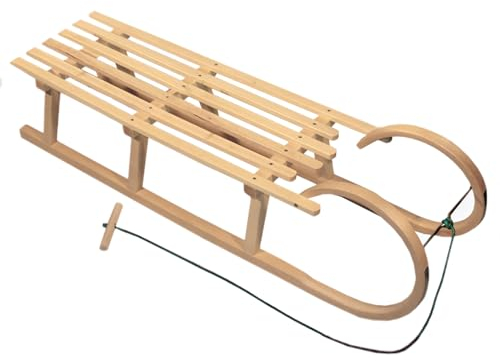 Hörnerschlitten Holzschlitten Kinderschlitten Schneeschlitten Rodelschlitten mit Zugseil 120cm GRATIS Muff