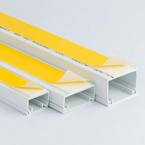 Electrical Cable Trunking with Self Adhesive White Paintable PVC Trunking Wire Tidy Conduit 1 Meter (10x 1m White, 10x8mm)
