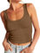 ELFIN Damen Crop Tops Gerippt Sommer Sexy Tank Top Cropped Ärmellos Slim Fit Basic Shirt Kurz Oberteile Ribbed Top (XL, Dunkelkaffee)