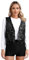 Agoky Damen Fransenweste Glänzend Pailletten Weste Open Front Gilet Modern Tanz Waistcoat Ärmellos Jacke Mantel Blazer Outerwear Schwarz XXL