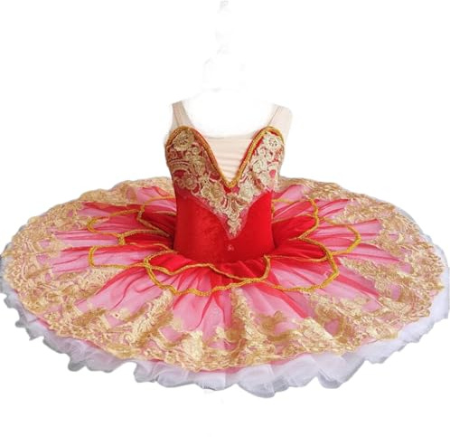 OTMYIGO Professionelle Ballett Tutu Mädchen Platter Pfannkuchen Tutu Ballerina Party Kleid Kind Ballett Tanz Wettbewerb Kostüm,Rot,120
