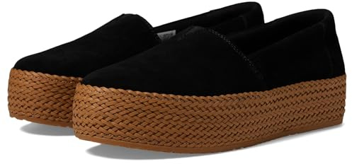 TOMS Valencia Damen-Espadrille mit Blumenmuster, gehäkelt, legerer Schnitt, gebrochenes Weiß, Schwarzes Wildleder, 8.5