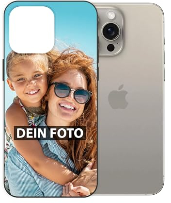 Personalisierte Handyhülle für Apple iPhone 15 Pro Max - Individuell selbst gestalten mit Foto und Text - Schwarze Hülle aus Silikon