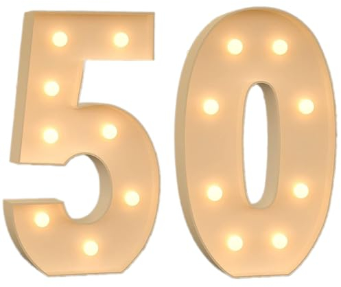 4FT Marquee Light Up LED Large Lighted Numbers Pre-Cut Frame Mosaic for 18th 80th Birthday Anniversary Wedding Party DIY Decoration (Color: Number 50)