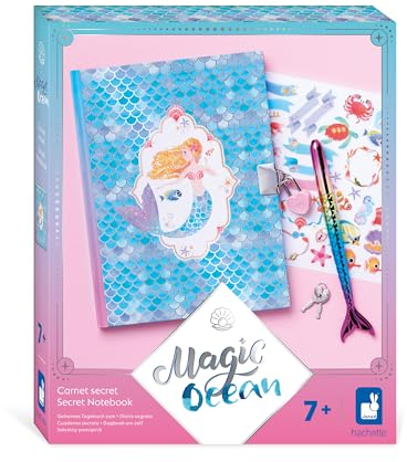Janod - Magic Ocean - Tagebuch mit Schloss - Geheimes Notizbuch für Kinder - Kreativset - Meerjungfrauenschwanz-Stift - Die Welt der Kleinen Meerjungfrau - Basteln für Kinder ab 3 Jahre - J09109