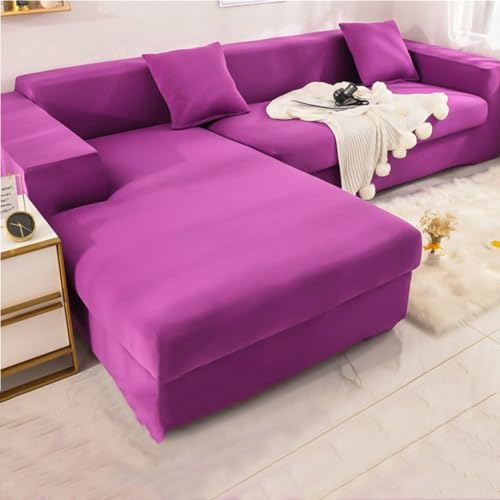 Bishilin Couchbezug Stretch 2 Sitzer, Sofabezug Ecksofa mit Armlehne 145-185CM Modern Einfarbig Couch Überwurf Sofaüberwurf Flieder