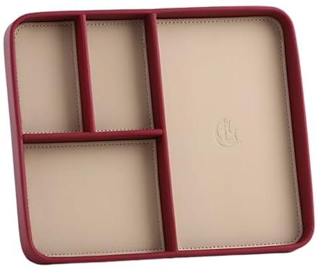 The Chill Tray - Desk Organiser Valet Tray - Premium Vegan Leather, EDC Catchall, Versatile Storage, Phone, Jewellery, Office Accessories, Keys, Watch, Bedside Table Caddy (Rhubarb & Custard)