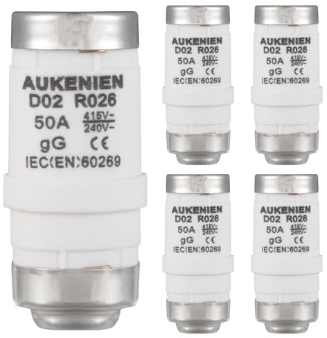 AUKENIEN Neozed Sicherung 50A D02 E18 400VAC Spirale Keramik Sicherungen 50 Ampere Schmelzsicherung NEOZED Sicherungseinsatz (5Stück)