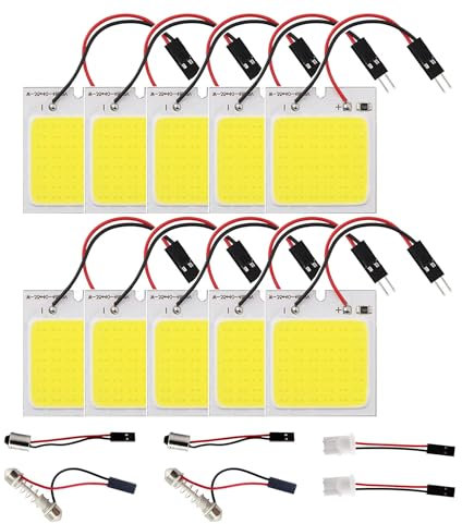 HUAZIZ 10 Pièces Super Lumineux Blanc économie D'énergie 5050 48-SMD LED, Panneau Dôme Lampe Auto Voiture Intérieur Plaque de Lecture Lumière Plafond de Plafond Intérieur Filaire Lampe (DC 12V)