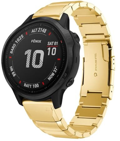 Metallarmband Kompatibel mit Garmin Fenix 8 43mm Armbänder, Metall Solid Gewebte Edelstahl Ersatzarmband Uhrenarmband für Garmin Fenix 8 43mm, A-Gold