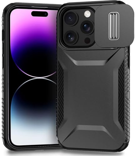 Yerebel Case for iPhone 14 Pro Case, Apple 14 Pro 6.1 Case with Slide Camera Cover, Military Grade Non-Slip Heavy Duty Rugged Shockproof Protective Phone Cover for iPhone 14 Pro Black