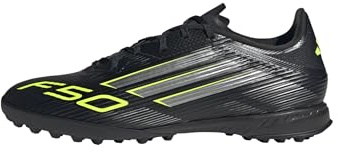 adidas Unisex F50 League Turf Football Boots, Core Black/Iron Metallic/Lucid Lemon, 41 1/3 EU