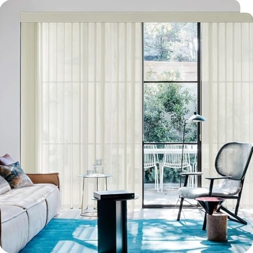 Graywind Manuelle Sheer Vertikal Jalousien nach Maß, Lichtfilterung Lamellenvorhang Sichtschutz, Transparente Vorhangvorhänge Schienen-Lamellen-Set für Terrasse Schiebetüren, Gestreiftes Beige