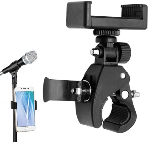 Mic Stand Phone Holder, Clip Microphone Arm Mount Clamp, Phone Holder for Mic Stand, 360° Rotation Bike Cellphone Holder for Live Streaming Shooting Videos Traveling, Works with Most Cell Phones