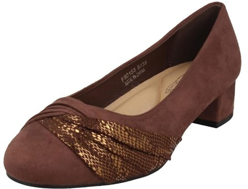 Spot On Ladies Block Heel Wide Fit Formal Satin Bow Court Shoes F9R0153