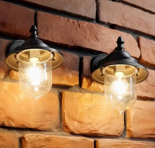 EBION Coach Lantern Outdoor Wall Lights,2 Pcs Traditional Vintage Retro Outside Lights,Black Outdoor Lantern Wall Lamp Porch Light for Garden Garage Patio Corridor Doorway,E27 Socket,Bulb Not Include