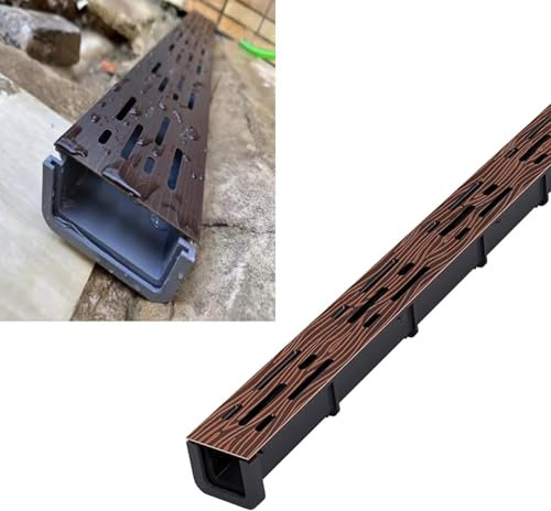 CMYUN Ablaufgitter Schmale Retro-Entwässerungsrinnen Und -Gitter, 304 Edelstahl Rinnenablauf mit Holzmaserung, Mini-Schlitz-Entwässerungsrinnen-Set, Garten-Entwässerungsgitter(1pc)