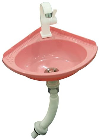 Lavandino angolare da bagno a parete, in plastica rosa, 27,5 x 27,5 cm, design moderno
