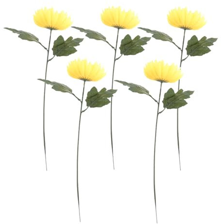 VALICLUD 5stücke Realistische Künstliche Chrysanthemenblumen Gelbe Kunstblumen Für Friedhofsdekoration Künstliche Gelbe Ringelblumen-Chrysantheme Für Grab