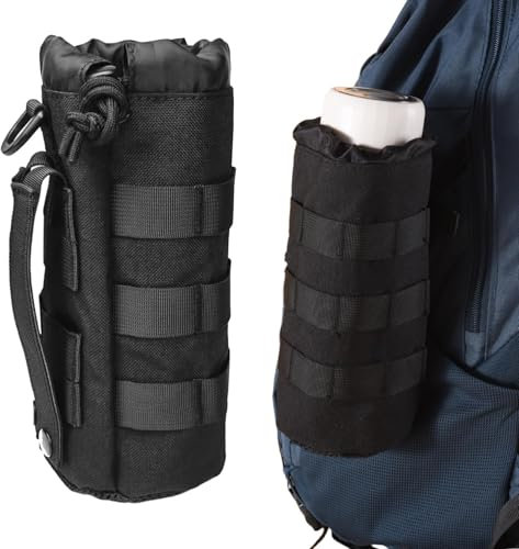 1 Stück Molle Water Bottle Pouch, Molle Bottle Holder Holster Hydration Carrier Bag mit verstellbarem Kordelzug Oben offen für Militärweste Rucksack Outdoor Radfahren Wandern Camping Laufen (Schwarz)