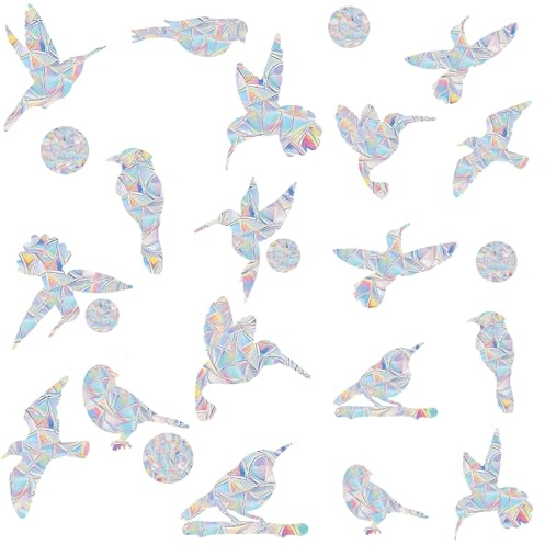 48 Pieces Prism Window Stickers for Bird Strikes, Anti-Collision Stickers, Prevent Birds from Flying in Windows, Hummingbird Circle Style