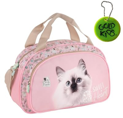 Goldkids - Sporttasche Kinder für Mädchen & Jungen - Umhängetasche mit Katze Motiv - Schwimmtasche mit verstärktem Boden - Trainingstasche 39 cm x 24 cm x 12 cm