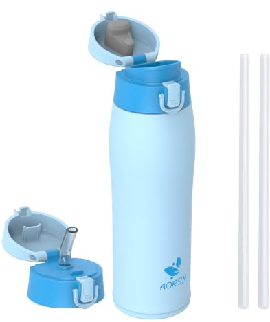 AORIN Borraccia Termica, Borraccia in Acciaio Inox 18/8, 750ml Borraccia Bambini, Bottiglia Termica Senza BPA e Perdite, Thermos per Sport, Outdoor e Pendolarismo con 2 Coperchi