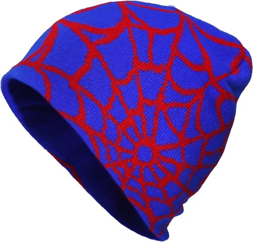 MESU Unisex Strickmütze Hip Hop Cap Slouchy Skull Cap für Damen Herren, Blau / Rot, Einheitsgröße