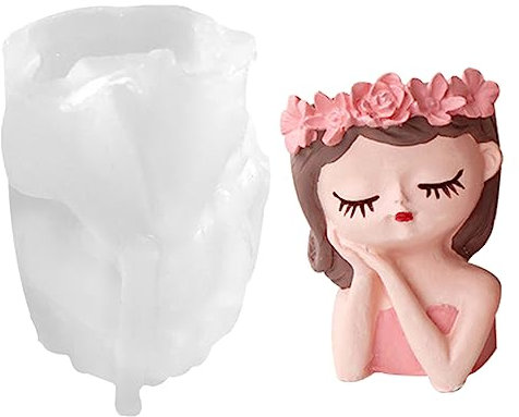 Stampo in silicone a forma di bambina per vaso, argilla, cemento, gesso, casa, giardino, vasi di fiori, bambine, stampi in silicone