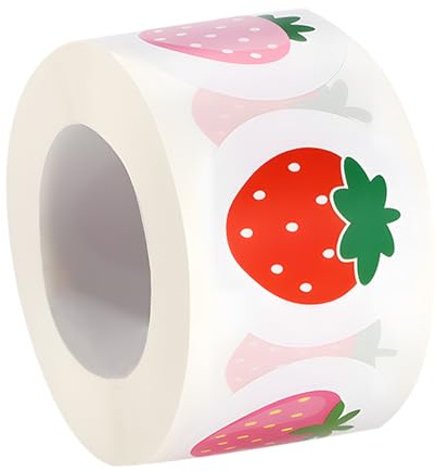 500stk Süße Erdbeeraufkleber, Runder Rosa Frucht-Aufkleber Erdbeer-Papieraufkleber für Tassen Belohnungsumschläge Sammelalben Bastelbedarf Kinderdekorationen (Erdbeere)