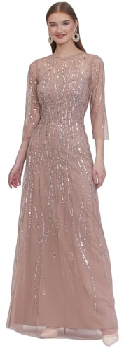 G EVE Women's Maxi Dress - 3/4 Sleeve Beaded, Round Neck Cocktail Gown with Sparkling Embellishments | Polyester Evening Wear for Wedding Guest, Mother of The Bride & Bridesmaids | Rose Gold - 20 UK