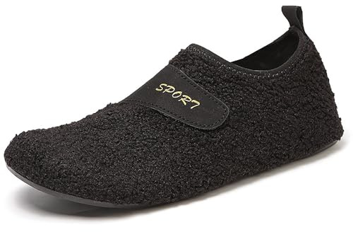 Kinengxi Hausschuhe Damen Winter Herren Wärme Plüsch Leicht rutschfest Pantoffeln mit geschlossener Home Atmungsaktive Bequeme sockenschuhe Barfuss Slipper Hüttenschuhe,Schwarz,39/40 EU,Etikett 40/41