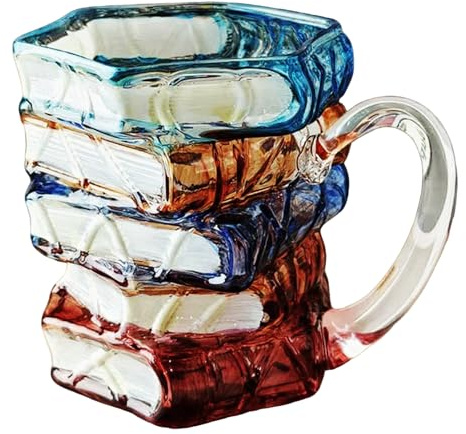 Painted Book Coffee Mug 315ml, Novelty Glass Mug, for Teacher, Book Lovers | Colorful Glass Book Lovers Drinking Cup with Handle, Good workmanship, Gifts for teachers