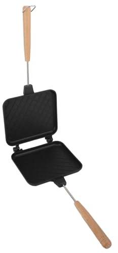 KIMISS Sandwichera a la Parrilla Sartén de Doble Cara Aluminio Madera Maciza Antiadherente Sandwichera para Estufa de Gas Estufa de Inducción