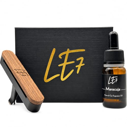 LE7 Autoduft I Auto Parfüm I Auto Lufterfrischer I Autoparfum I Bis 6 Monate Haltbarkeit I Parfüme mit luxuriöser Halterung I 5ml Premium duftöl (Maracuja, Schwarz)