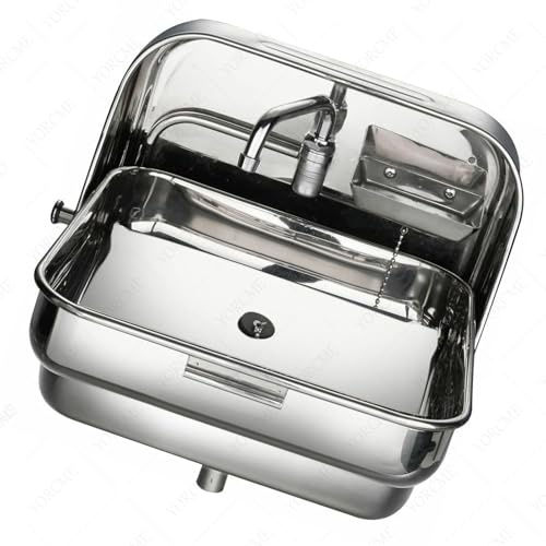 Fregadero portátil plegable de acero inoxidable con grifo, ligero y resistente al óxido para exteriores, caravanas, furgonetas, barcos