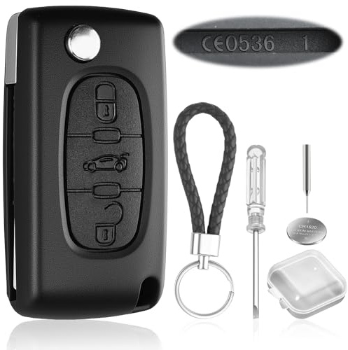 3 Botones Carcasa Llave de Coche CE0536 VA2 para Peugeot y Citroën CR1620 | Carcasa de Mando para Peugeot 207 307 308 407 408 607 y Citroën C3 C2 C4 C5 C6 C8 Distancia Repuesto para Llave Plegable