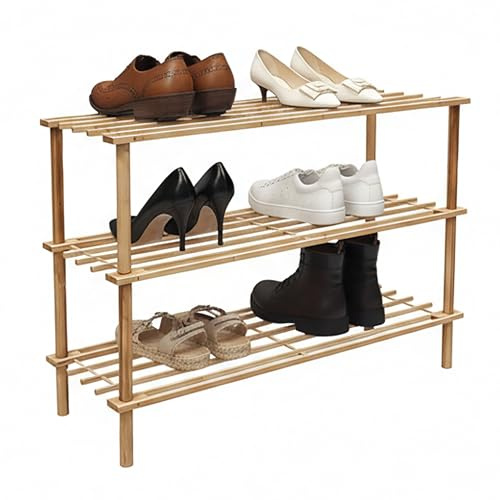 Relaxdays Schuhregal Bambus, mehrere Ebenen, für Schuhe & Stiefel, Größenauswahl, Schuhständer mit Gitterablagen, Natur | HBT: 48,5 x 74 x 26 cm, Schuhständer mit Gitterablagen