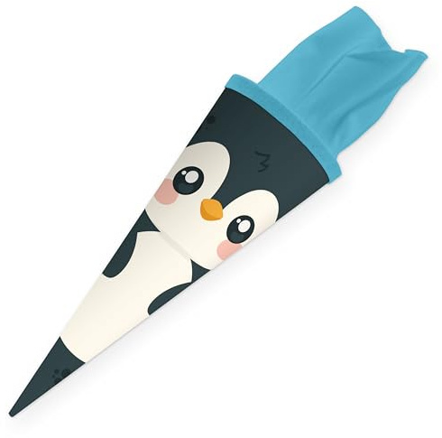 itenga Schultüte 35 cm Kawaii Tiere – Geschwister Schultüte mit Filzverschluss – kleine Zuckertüte Einschulung – Dino, Giraffe, Einhorn, Katze, Pinguin (Pinguin)