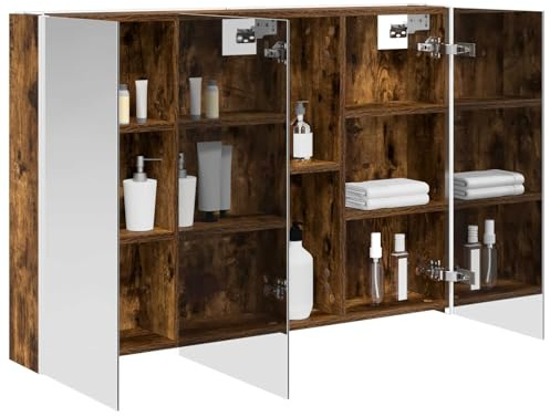 vidaXL Badezimmerspiegelschrank Geräucherte Eiche 103,5 x 15,5 x 70 cm, Stylischer Badezimmeroberfläche, Wandspiegel, Cooles Stauraum, Moderne Vanity, anpassbare Beleuchtung, Platz sparen