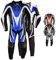 German Wear Einteiler Motorradkombi Motorrad Lederkombi aus Rindsleder echtleder Kombi, Größe:52/L, Farbe:Blau